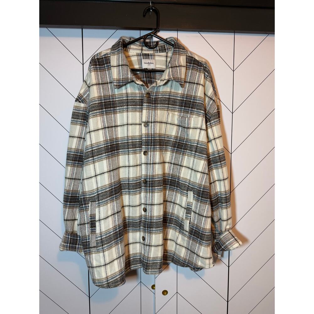 Goodfellow & Co Mens 3XL White Blue Button Down Long Sleeve Flannel Shirt Cotton